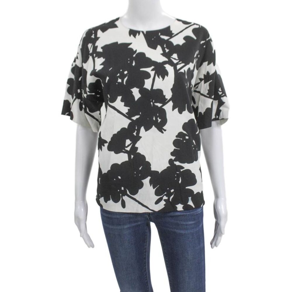 Sportmax Women Basic Floral Viscose Short Sleeve Round Neck Zip Blouse Size 8
